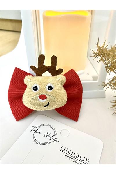 Büyük Geyik Figürlü Yılbaşı Kırmızı Toka Karne Hediyesi Fiyonk Toka Hand Made Noel Christmas Toka