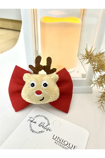 Büyük Geyik Figürlü Yılbaşı Kırmızı Toka Karne Hediyesi Fiyonk Toka Hand Made Noel Christmas Toka