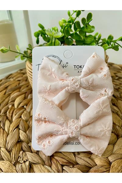 El Yapımı Somon Pembe Fisto Ikili Kombin Fiyonk Toka, Tasarım Toka, Kına Nikah Davet Kiz Cocuk Toka