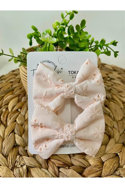 El Yapımı Somon Pembe Fisto Ikili Kombin Fiyonk Toka, Tasarım Toka, Kına Nikah Davet Kiz Cocuk Toka