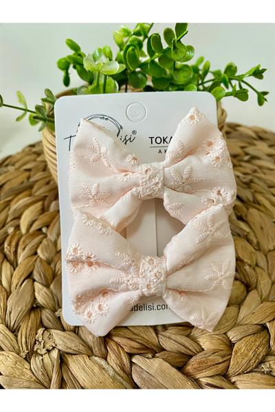 El Yapımı Somon Pembe Fisto Ikili Kombin Fiyonk Toka, Tasarım Toka, Kına Nikah Davet Kiz Cocuk Toka