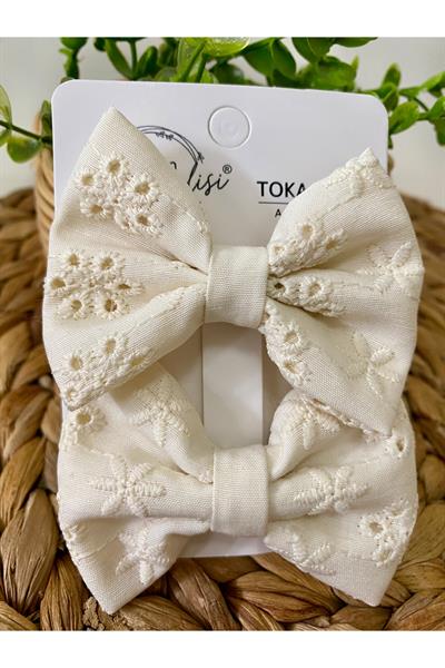 Fisto İIkili Kombin El Yapımı Krem Fiyonk Toka, Kına Nikah Kiz Cocuk Toka, Özel Tasarım Toka