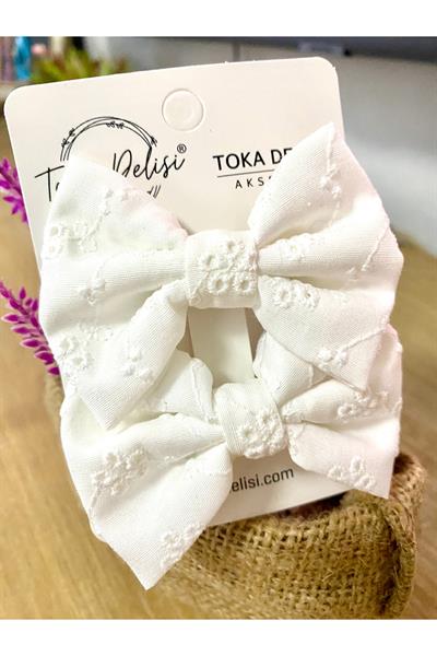 Fisto Ikili Kombin Beyaz Fiyonk Toka, Özel Tasarım Toka, Kına Nikah Davet Balo Özel Gün Çocuk Toka