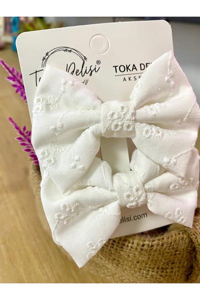 Fisto Ikili Kombin Beyaz Fiyonk Toka, Özel Tasarım Toka, Kına Nikah Davet Balo Özel Gün Çocuk Toka