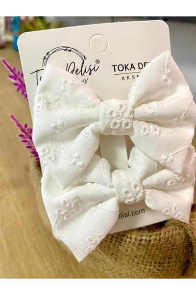 Fisto Ikili Kombin Beyaz Fiyonk Toka, Özel Tasarım Toka, Kına Nikah Davet Balo Özel Gün Çocuk Toka