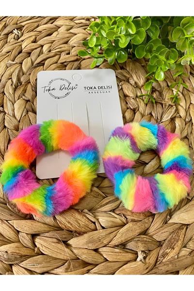 Gökkuşağı Tüylü Çocuk Peluş Simit Toka