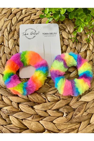 Gökkuşağı Tüylü Çocuk Peluş Simit Toka