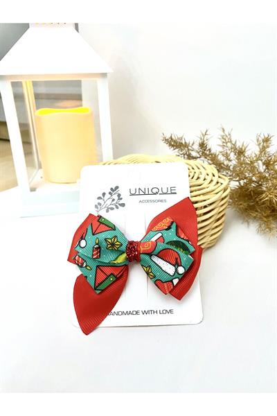 Gold Kırmızı Yılbaşı Tokası, Kırmızı Fiyonk Toka, Çocuk Toka Hand Made Grogren Kurdele Hediye