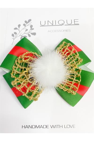 Gold Seri Yılbaşı Tokası, Fiyonk Toka, Çocuk Toka Hand Made Grogren Kurdele Pon Pon Toka Hediye