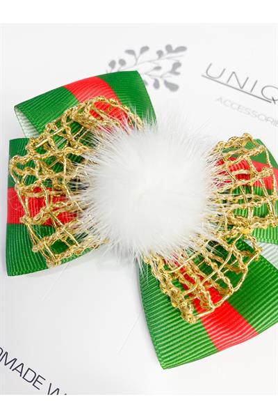 Gold Seri Yılbaşı Tokası, Fiyonk Toka, Çocuk Toka Hand Made Grogren Kurdele Pon Pon Toka Hediye