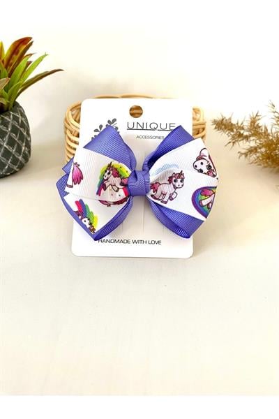 Mor Unicorn Kurdele Fiyonk Toka, El Yapımı Özel Gün Grogren Kurdele Çocuk Klipsli Kiz Cocuk Toka