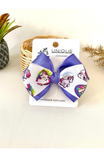 Mor Unicorn Kurdele Fiyonk Toka, El Yapımı Özel Gün Grogren Kurdele Çocuk Klipsli Kiz Cocuk Toka