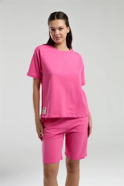 %100 Pamuk Pembe Bermuda Takım