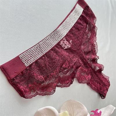 DANTELLİ ve TAŞ SÜSLEME DETAYLI TANGA - Bordo
