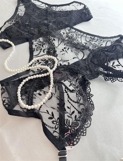 Dantelli Balenli Siyah Bodysuit