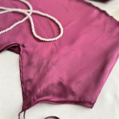 Saten Askılı Şortlu Mürdüm Pijama Takımı