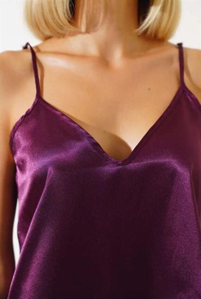 Saten Askılı Şortlu Mürdüm Pijama Takımı