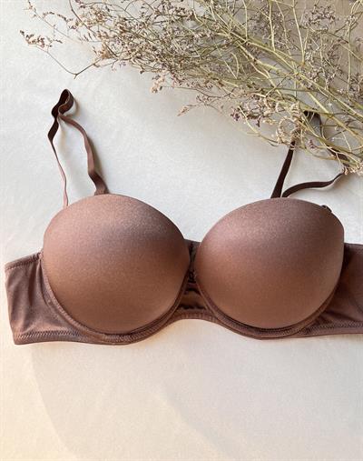 Straplez Double Push Up, Ekstra Dolgulu Mikro Bronz Kahve Sütyen