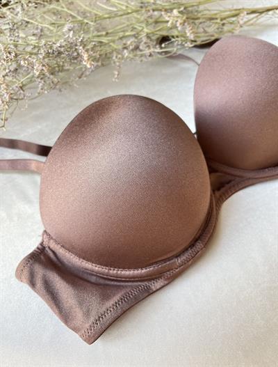 Straplez Double Push Up, Ekstra Dolgulu Mikro Bronz Kahve Sütyen