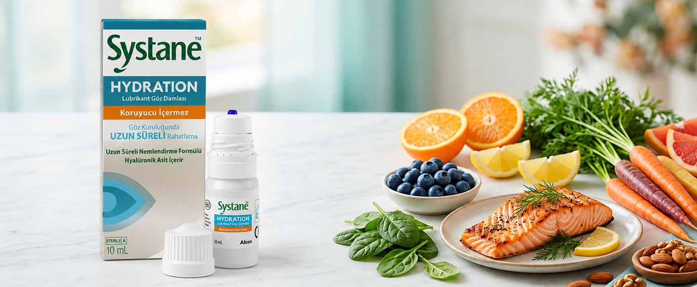 göz sağlığı vitaminler,gözler için hangi vitamin,göz kuruluğu vitamin,lutein zeaksantin göz,omega-3 göz,Systane göz damlası