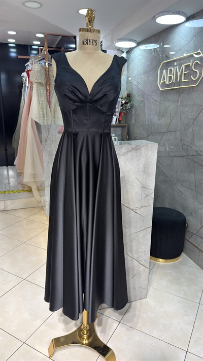 BELİ KORSELİ SATEN KLOŞ MİDİ