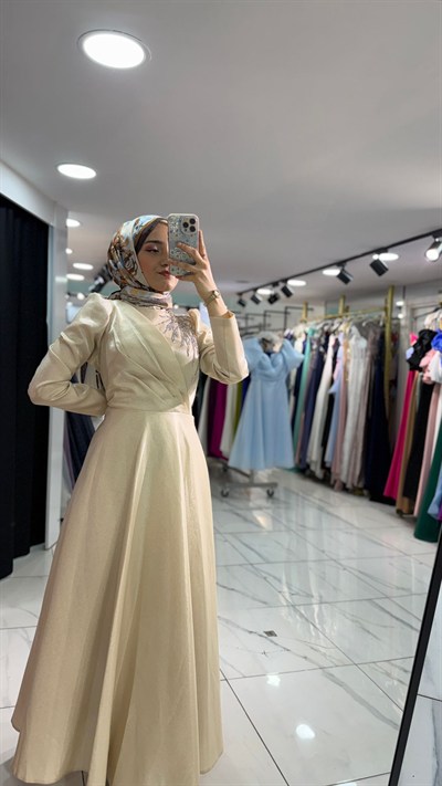 TAŞLI KLOŞ TESETTÜR ELBİSEABİYES - CENNET GÜL KAHVECİ