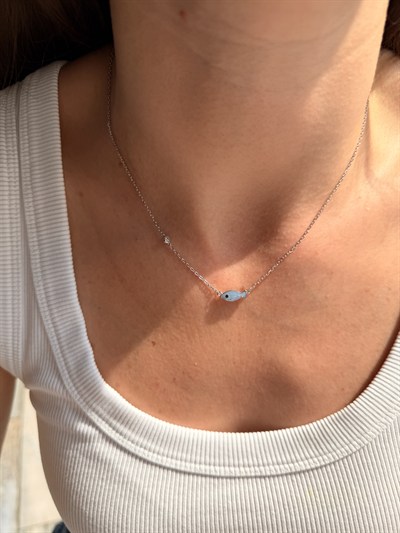 OPAL TAŞLI MAVİ MİNİ BALIK KOLYE