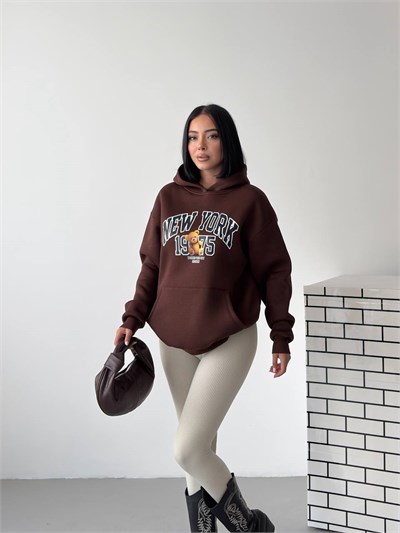 Kapüşonlu Oversize Ayıcık Baskılı Sweatshirt