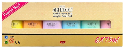 ARTDECO AKRİLİK BOYA SETİ 6x75 ML PASTEL RENKLER Y-070I-AS2