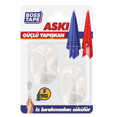 Boss Tape Askı Plastik Kendinden Yapışkanlı 2 Kg Küçük Boy Beyaz 2 Li Bls. Bt-11006