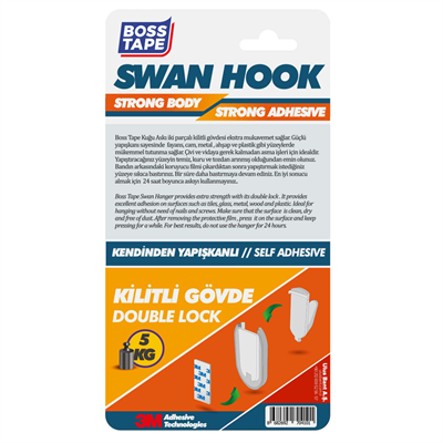 Boss Tape Askı Plastik Kendinden Yapışkanlı Kuğu 5 Kg Beyaz 2 Li Bls. Bt-11003