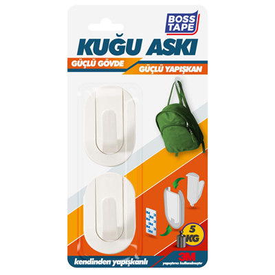 Boss Tape Askı Plastik Kendinden Yapışkanlı Kuğu 5 Kg Beyaz 2 Li Bls. Bt-11003