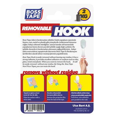 Boss Tape Askı Plastik Kendinden Yapışkanlı 2 Kg Küçük Boy Beyaz 2 Li Bls. Bt-11006