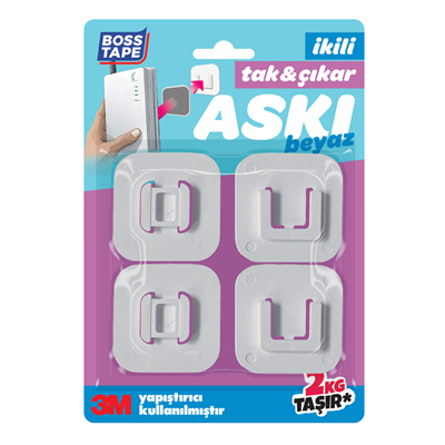 Boss Tape Askı Tak-Çıkar 40X40 Mm 2 Kg Beyaz 2 Li Bls. Bt-11015