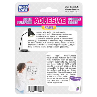 BOSS TAPE ÇOK AMAÇLI YAPIŞKAN PEDLER 12x12 MM 48 ADET BT-05016