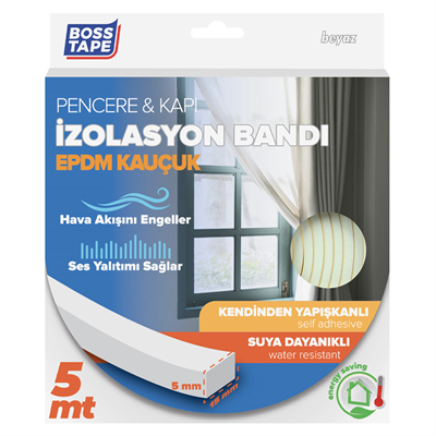 BOSS TAPE İZOLASYON BANDI KAPI & PENCERE EPDM 15 MM x 5M BEYAZ BT-04010