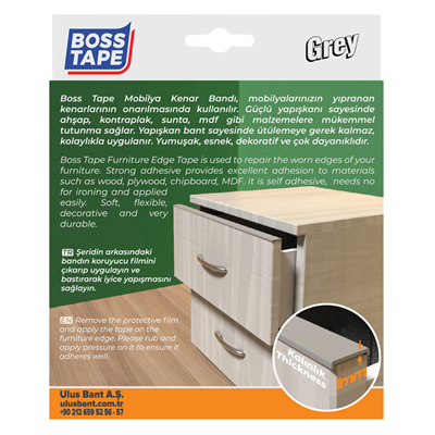 Boss Tape Mobilya Kenar Bandı 18 mm x 5 mt Gri Bt-03029