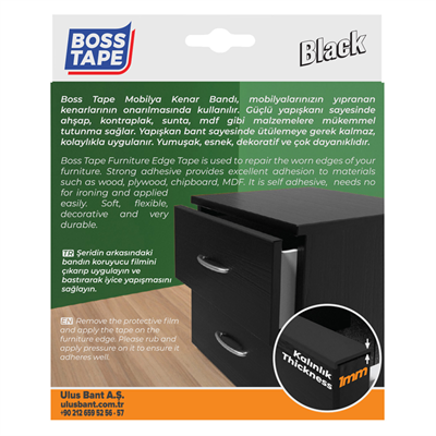 Boss Tape Mobilya Kenar Bandı 18 mm x 5 mt Siyah Bt-03031