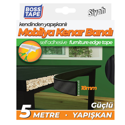 Boss Tape Mobilya Kenar Bandı 18 mm x 5 mt Siyah Bt-03031
