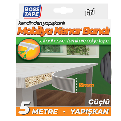 Boss Tape Mobilya Kenar Bandı 18 mm x 5 mt Gri Bt-03029