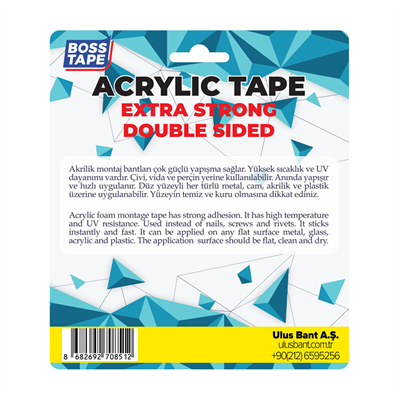 Boss Tape Montaj Bandı Çift Taraflı Akrilik 19 mm x 5 mt Blister Bt-01005