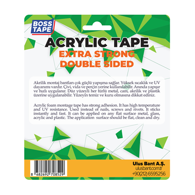 Boss Tape Montaj Bandı Çift Taraflı Akrilik 10 mm x 5 mt Blister Bt-01006