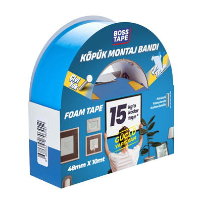 BOSS TAPE MONTAJ BANDI ÇİFT TARAFLI KÖPÜK BEYAZ 15 KG 48 MM x 10M BLS. BT-01018