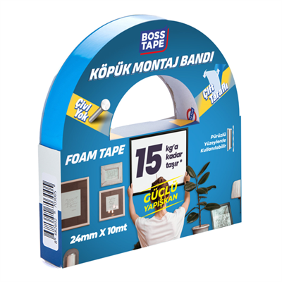 BOSS TAPE MONTAJ BANDI ÇİFT TARAFLI KÖPÜK BEYAZ 15 KG 24 MM x 10M BLS. BT-01017