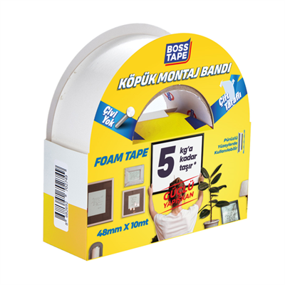 Boss Tape Montaj Bandı Çift Taraflı Köpük Beyaz 5 Kg 48 mm x 10 mt Blister Bt-01014