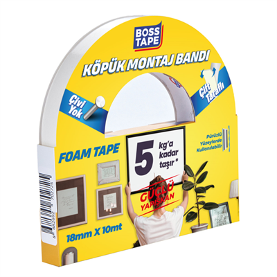 BOSS TAPE MONTAJ BANDI ÇİFT TARAFLI KÖPÜK BEYAZ 5 KG 18 MM x 10M BLS. BT-01011