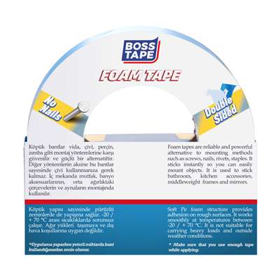 BOSS TAPE MONTAJ BANDI ÇİFT TARAFLI KÖPÜK BEYAZ 15 KG 24 MM x 10M BLS. BT-01017