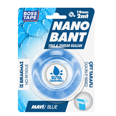 Boss Tape Nano Çift Taraflı Bant Magıc Tape 19 mm x 2 mt Mavi Blister Bt-01032