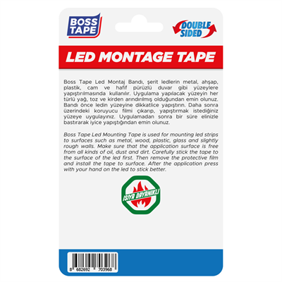 BOSS TAPE ÖZEL BANT LED MONTAJ BANDI ÇİFT TARAFLI 10 MM x 6M BT-01025