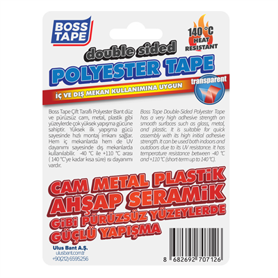BOSS TAPE ÖZEL BANT POLYESTER ÇİFT TARAFLI BANT 140 DERECE ISIYA DAYANIKLI 15 MM x 5M BT-01038